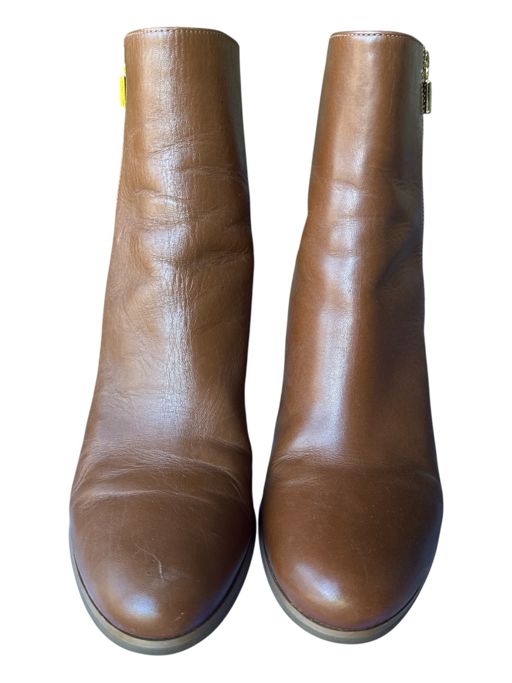 Michael Kors Frenchie Cognac Brown Leather Booties with Zip Accent 8M
